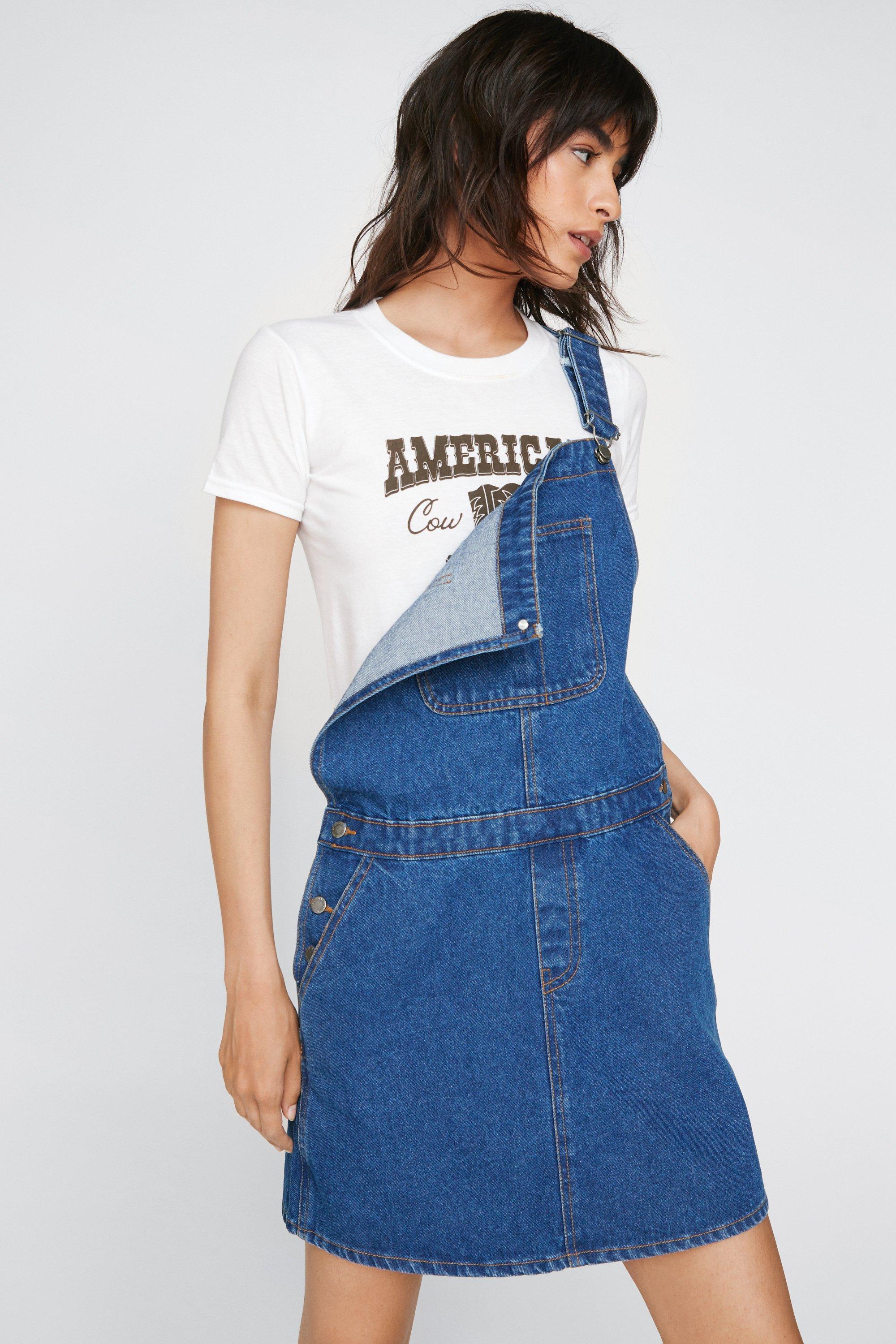 Contrast Stitch Detail Denim Dungaree Dress